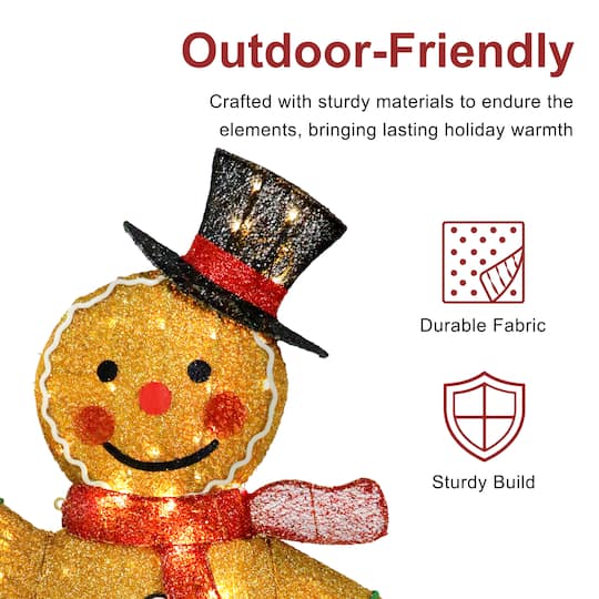 Puleo International 50" Pre-Lit Gingerbread Man Christmas Holiday Décor with Warm White LED Lights